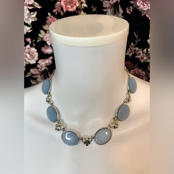 Vintage Coro Powder Blue And Silver Tone Hook Closure Choker Necklace 16.5” - Picture 2 of 11